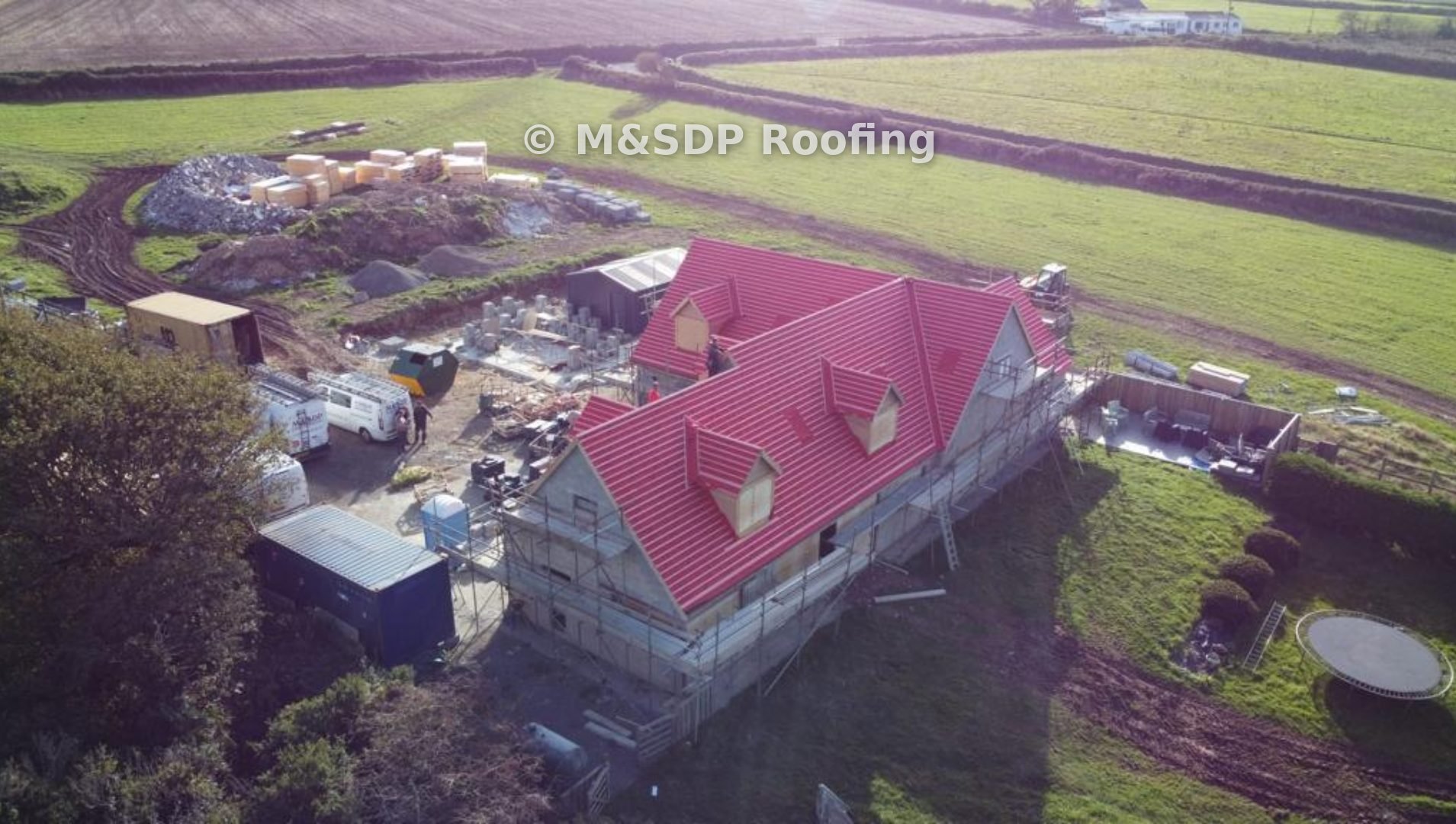 Whole roof membraned and battened, seen from the air