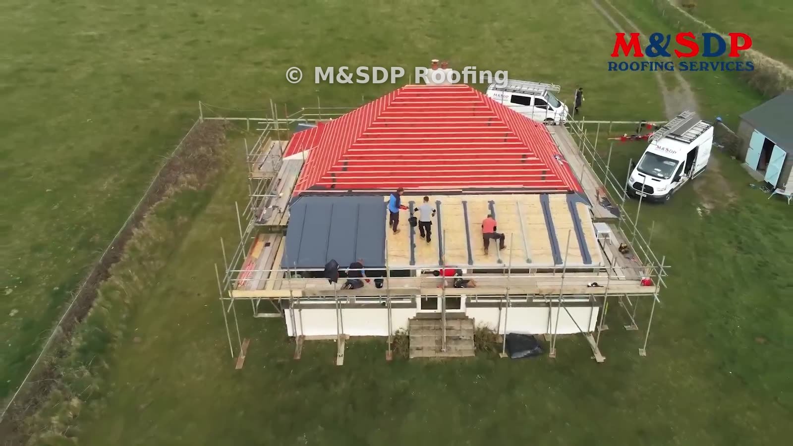 Drone view of slating underway on the bungalow
